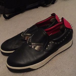 Red Fendi monster slip on shoes